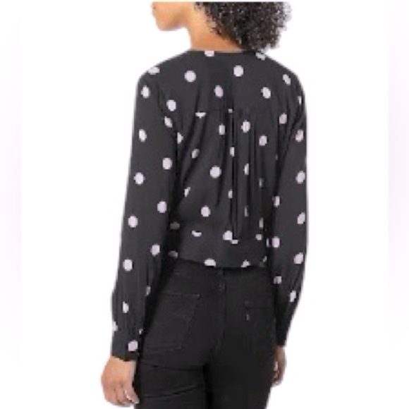 PAIGE Alynna Lavender Polka Fog Dolly Dot V-Neck Tie Front Top Size S - Picture 2 of 9